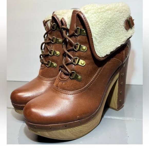 Lucky Brand Womens Tanner Platform Ankle Boots Faux Fur Whiskey Brwn Sz 10 New - Picture 1 of 11